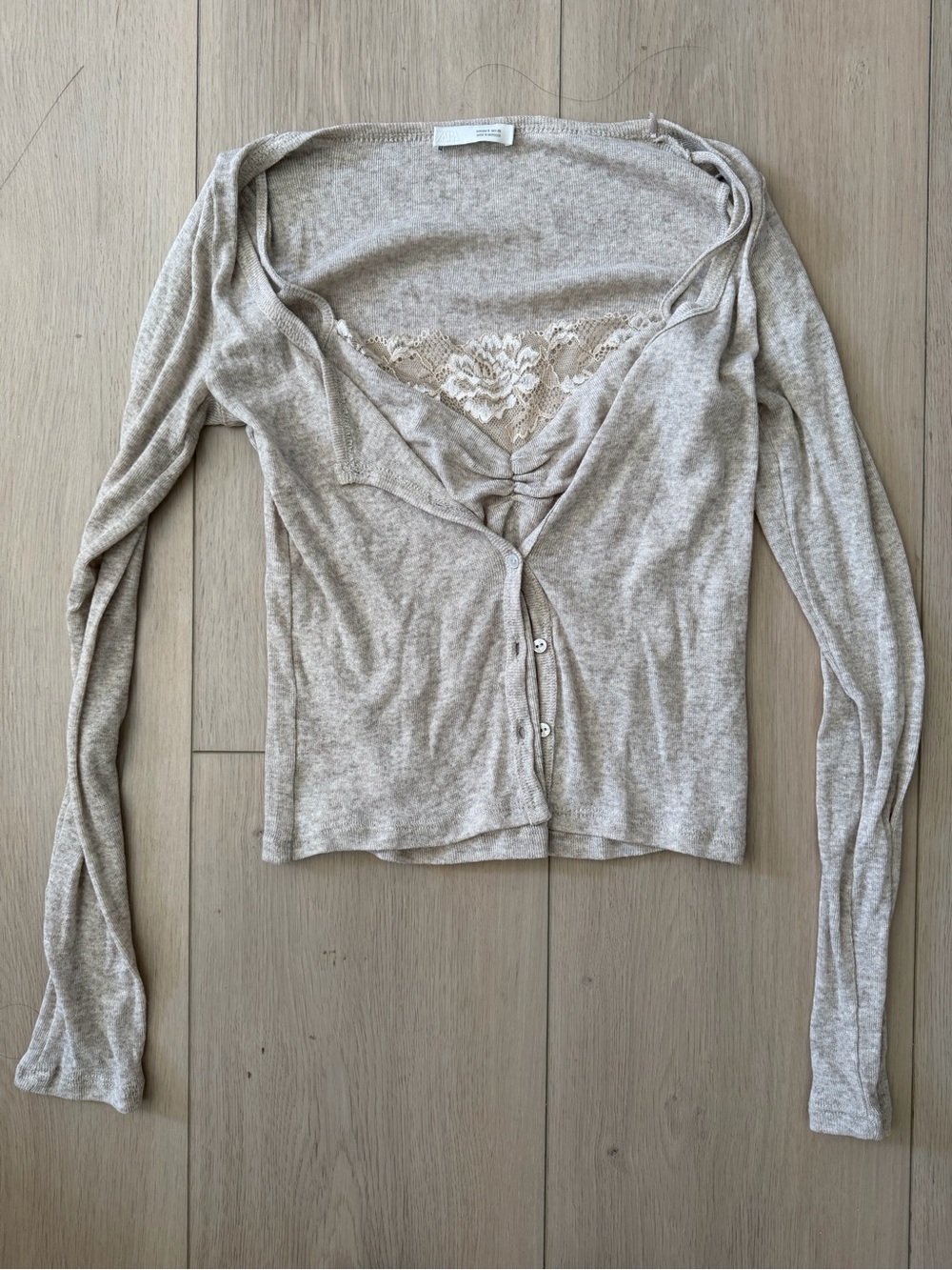 Lightweight Lace-Trim Knit Cardigan - Beige